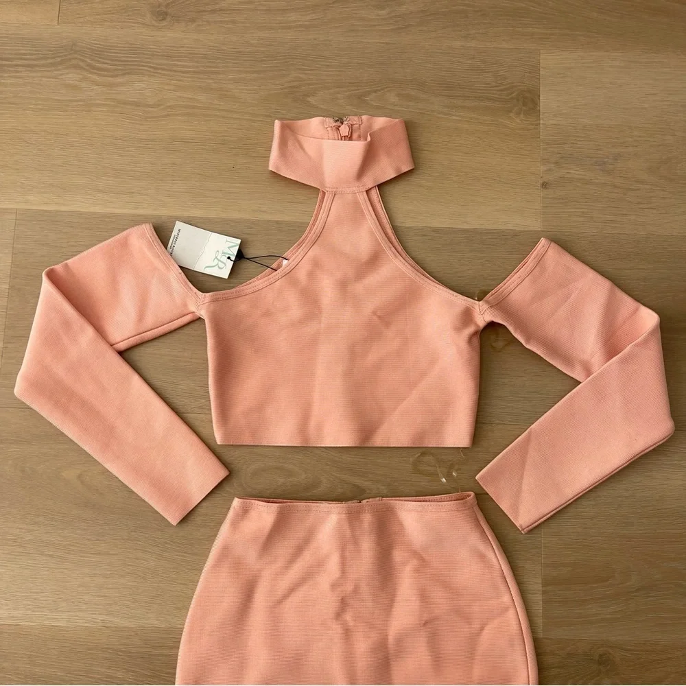 NWT Mistress Rocks Coral Peach Bandage Bodycon Skirt and Top Set Size Small - Picture 5 of 7